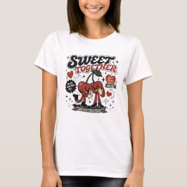 Zoete Samen Tekentrimpels Kersen Liefde Retro T-shirt