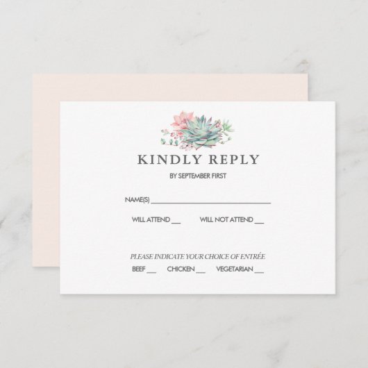 Zoete sappige roze groene trouw-RSVP uitnodiging (Voorkant / Achterkant)