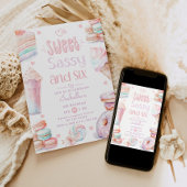 Zoete sassy en zes pastelsnoepjes 6e verjaardag kaart