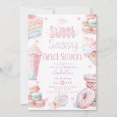 Zoete sassy en zeven pastelsnoepjes 7e verjaardag kaart (Voorkant)