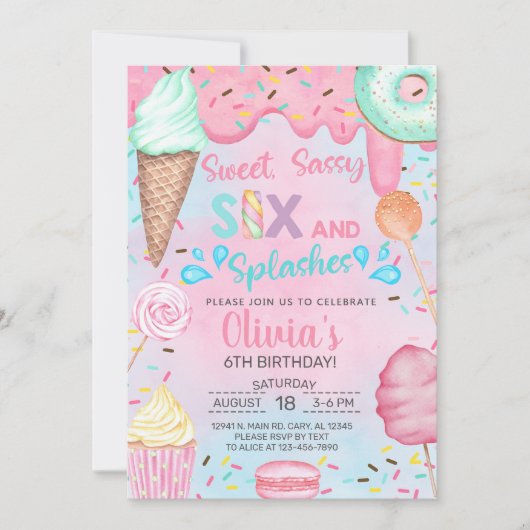 Zoete sassy zes en spatten zwembad verjaardag. kaart (Voorkant)