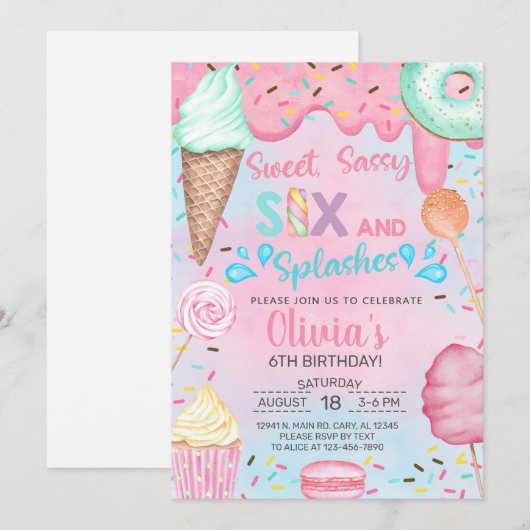 Zoete sassy zes en spatten zwembad verjaardag. kaart (Voorkant / Achterkant)