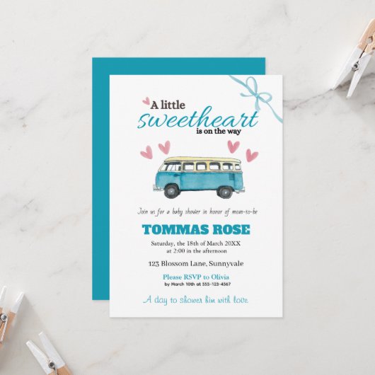 Zoete schat babyshower uitnodiging (Voorkant / Achterkant in situ)