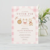 Zoete schat roze waslijn geruite babyshower kaart (Staand voorkant)