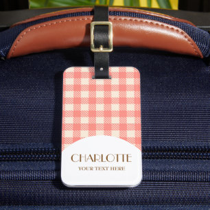 Zoete schattige perzik roze preppy gingham gecontr bagagelabel