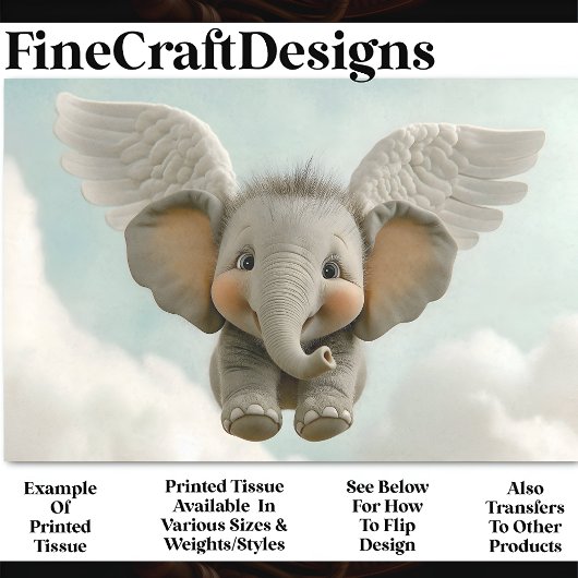 Zoete Schattigee Baby olifant met vleugels AV4 dec Tissuepapier