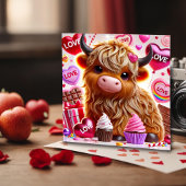 Zoete Schotse Hoogland Koe Valentijnskaart Feestdagenkaart