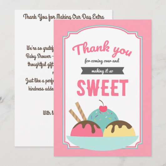 Zoete Scoop Baby Shower Bedankkaart (Voorkant / Achterkant)