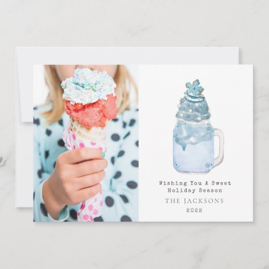 Zoete Seizoen Blauwe Sneeuwvlok Milkshake Kerstmis Feestdagenkaart (Voorkant)