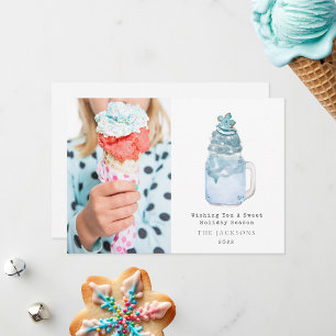 Zoete Seizoen Blauwe Sneeuwvlok Milkshake Kerstmis Feestdagenkaart