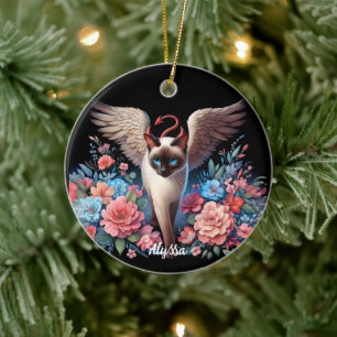 Zoete Siamese Demon en Angel Cat Keramisch Ornament