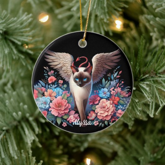 Zoete Siamese Demon en Angel Cat Keramisch Ornament (Boom)