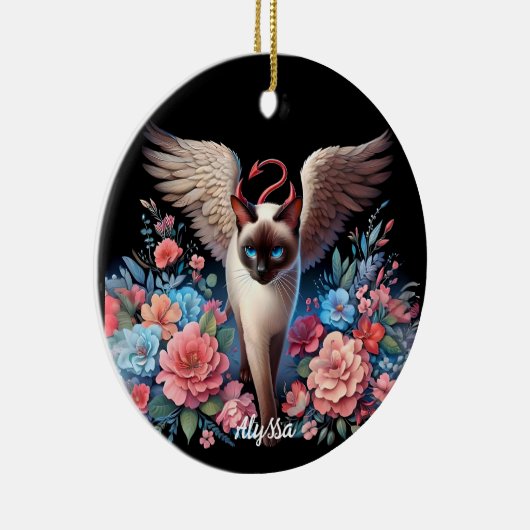 Zoete Siamese Demon en Angel Cat Keramisch Ornament (Rechts)