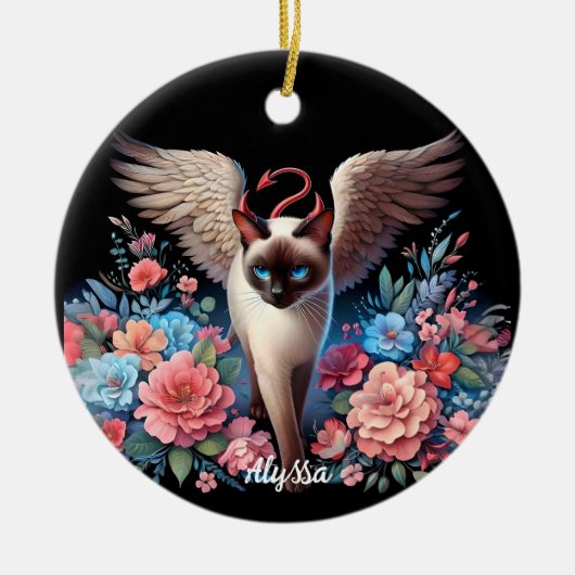 Zoete Siamese Demon en Angel Cat Keramisch Ornament (Voorkant)