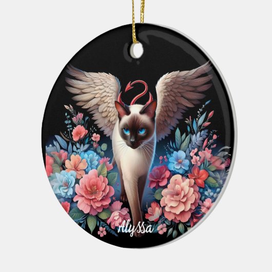 Zoete Siamese Demon en Angel Cat Keramisch Ornament (Links)