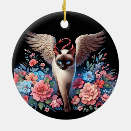 Zoete Siamese Demon en Angel Cat Keramisch Ornament (Achterkant)