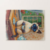 Zoete Siamese Kat en Theekopje Puzzel (Horizontaal)