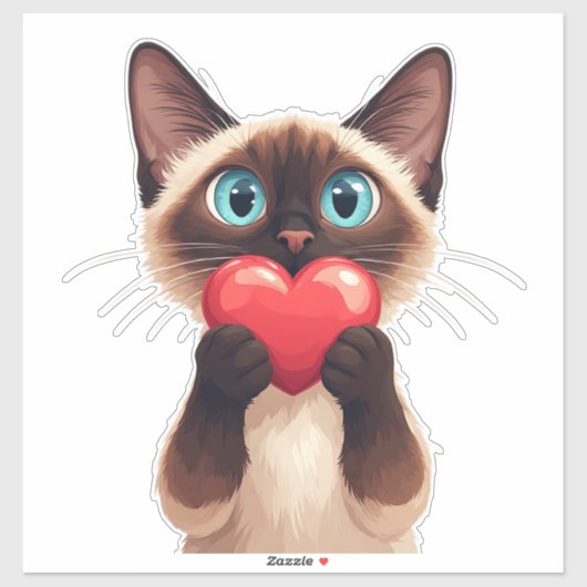 Zoete Siamese Kat Met Hart En Blauwe Ogen 💙 Sticker (Vel)