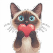 Zoete Siamese Kat Met Hart En Blauwe Ogen 💙 Sticker (Voorkant)