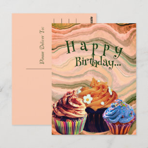 Zoete Simpele Gelukkige Verjaardag Cupcakes  Postk Briefkaart