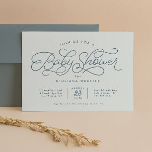 Zoete simpele lief baby shower in het blauw kaart
