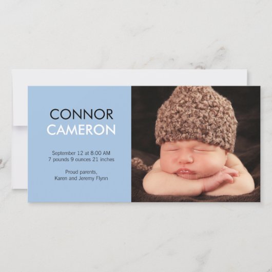 Zoete Simplicity Baby Geboorteaankondiging - Blauw Aankondiging (Voorkant)