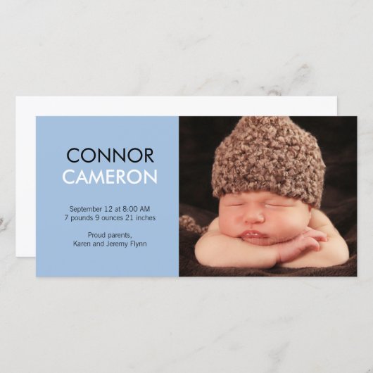 Zoete Simplicity Baby Geboorteaankondiging - Blauw Aankondiging (Voorkant / Achterkant)