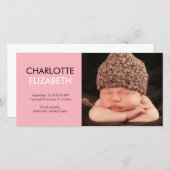 Zoete Simplicity Baby Geboorteaankondiging - Roze Aankondiging (Voorkant / Achterkant)