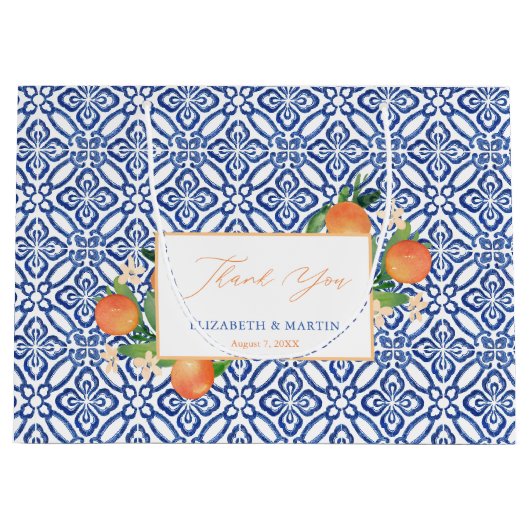 Zoete Sinaasappels en blauw wit Tegel bruiloft Groot Cadeauzakje (Voorkant)