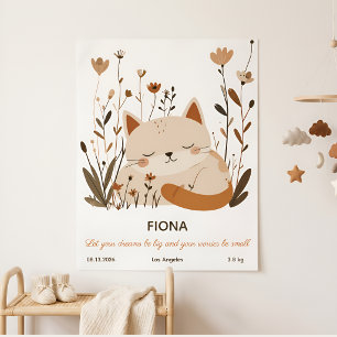 Zoete slapende kitten bloemrijke kinderkamer poste poster