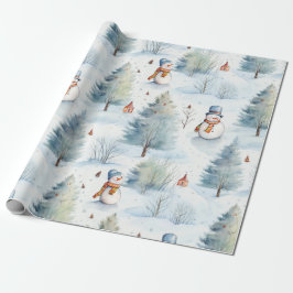 Zoete Sneeuwman Bos Winter Vakantie Cadeaupapier