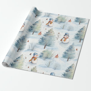 Zoete Sneeuwman Bos Winter Vakantie Cadeaupapier
