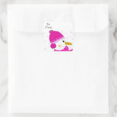 Zoete Sneeuwman in Roze Vierkante Sticker (Tas)