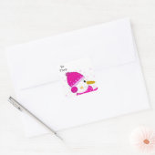 Zoete Sneeuwman in Roze Vierkante Sticker (Envelop)