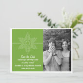 Zoete Sneeuwvlok Save the Date-uitnodiging, groen Kaart (Staand voorkant)
