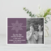 Zoete Sneeuwvlok Save the Date Uitnodiging, Paars (Staand voorkant)