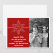 Zoete Sneeuwvlok Save the Date-uitnodiging, Rood Date (Voorkant / Achterkant)