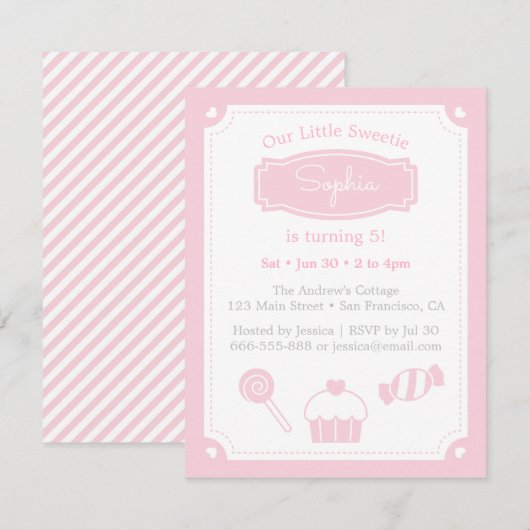 Zoete Snoep en cupcake, Girls Birthday Party Kaart (Voorkant / Achterkant)