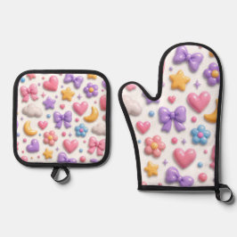 Zoete Snoep Pastel Icoon Patroon Ovenwant & Pannenlap Set