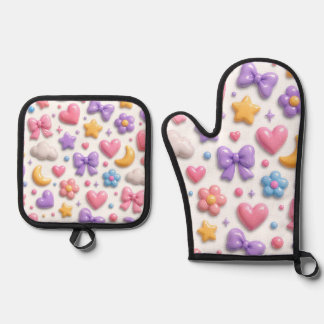 Zoete Snoep Pastel Icoon Patroon Ovenwant & Pannenlap Set