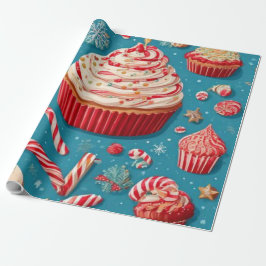 Zoete Snoepjes & Suikerstokken Turquoise Verjaarda Cadeaupapier