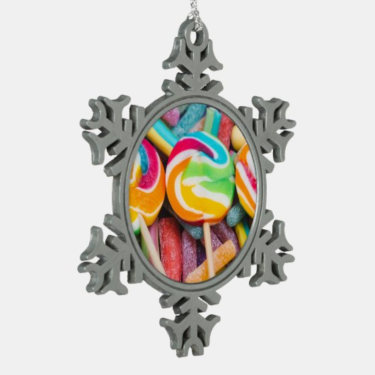 zoete snoepjes tin sneeuwvlok ornament (Links)