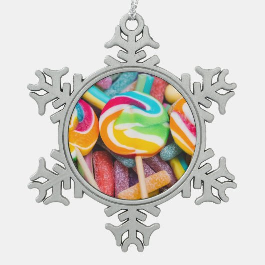 zoete snoepjes tin sneeuwvlok ornament (Voorkant)