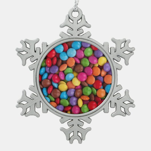 Zoete snoepjes tin sneeuwvlok ornament (Voorkant)