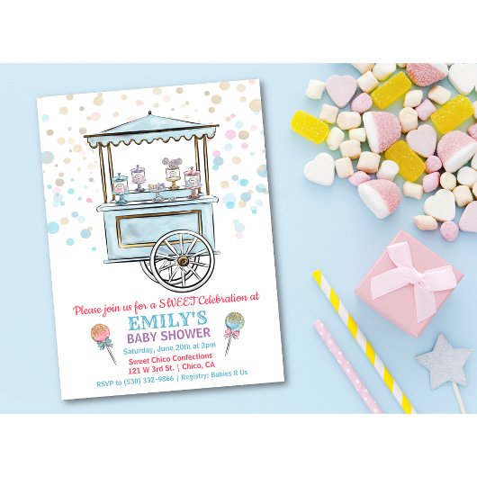 Zoete snoepwinkel baby shower uitnodiging