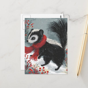 Zoete Snunk In Winter Rode Bessen En Sneeuw Briefkaart