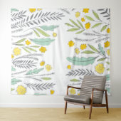 Zoete Sprigs Mint Gele en Grijze Bloemendoek Wandkleed (In Situ (horizontaal))