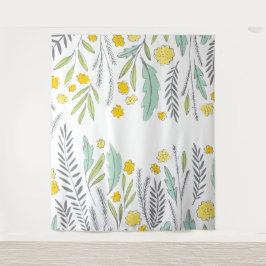 Zoete Sprigs Mint Gele en Grijze Bloemendoek Wandkleed