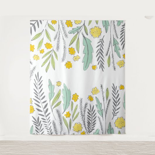 Zoete Sprigs Mint Gele en Grijze Bloemendoek Wandkleed (Voorkant)