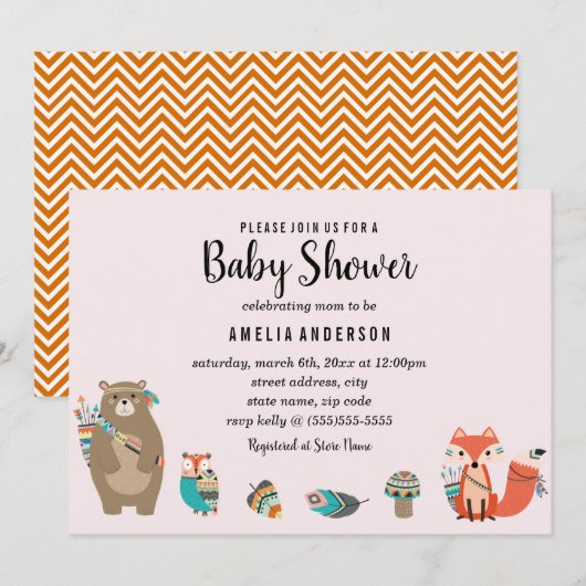 Zoete Stam Dier Baby Shower Uitnodiging (Voorkant / Achterkant)